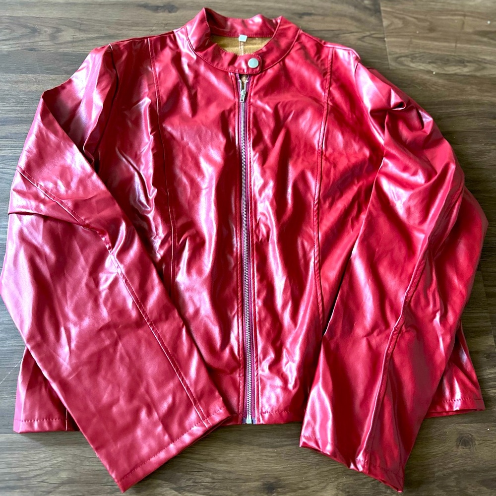 Faux Leather zip up jacket, NEW, size 2XL, available in RED & BLK comment color